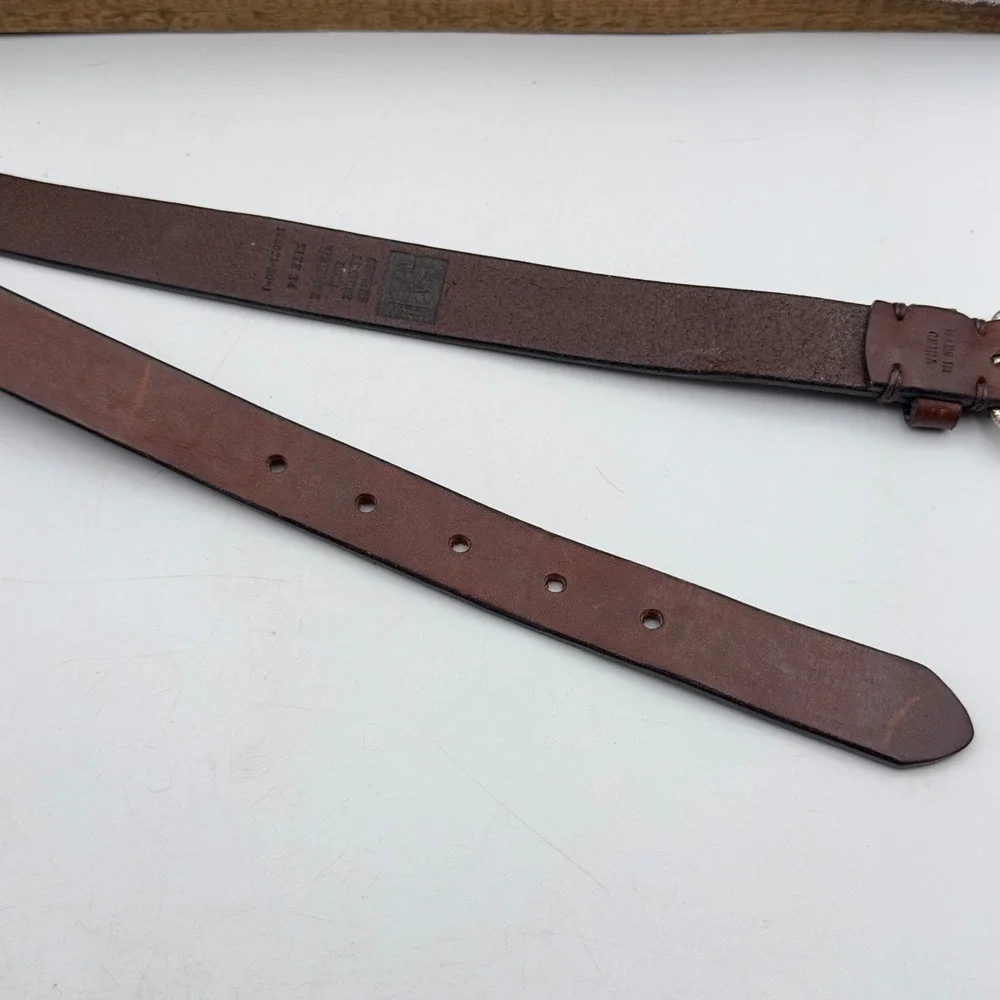 Gap Belt Brown Genuine Leather Solid Brass Buckle Y2K Size 34 Casual Classic